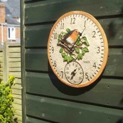 Outside In 12" Robin Wall Clock & Thermometer 8 Outside In 12" Robin Wall Clock & Thermometer -Outdoor Garden Care 5050642006347 3