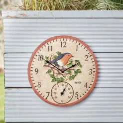 Outside In 12" Robin Wall Clock & Thermometer 9 Outside In 12" Robin Wall Clock & Thermometer -Outdoor Garden Care 5050642006347 4